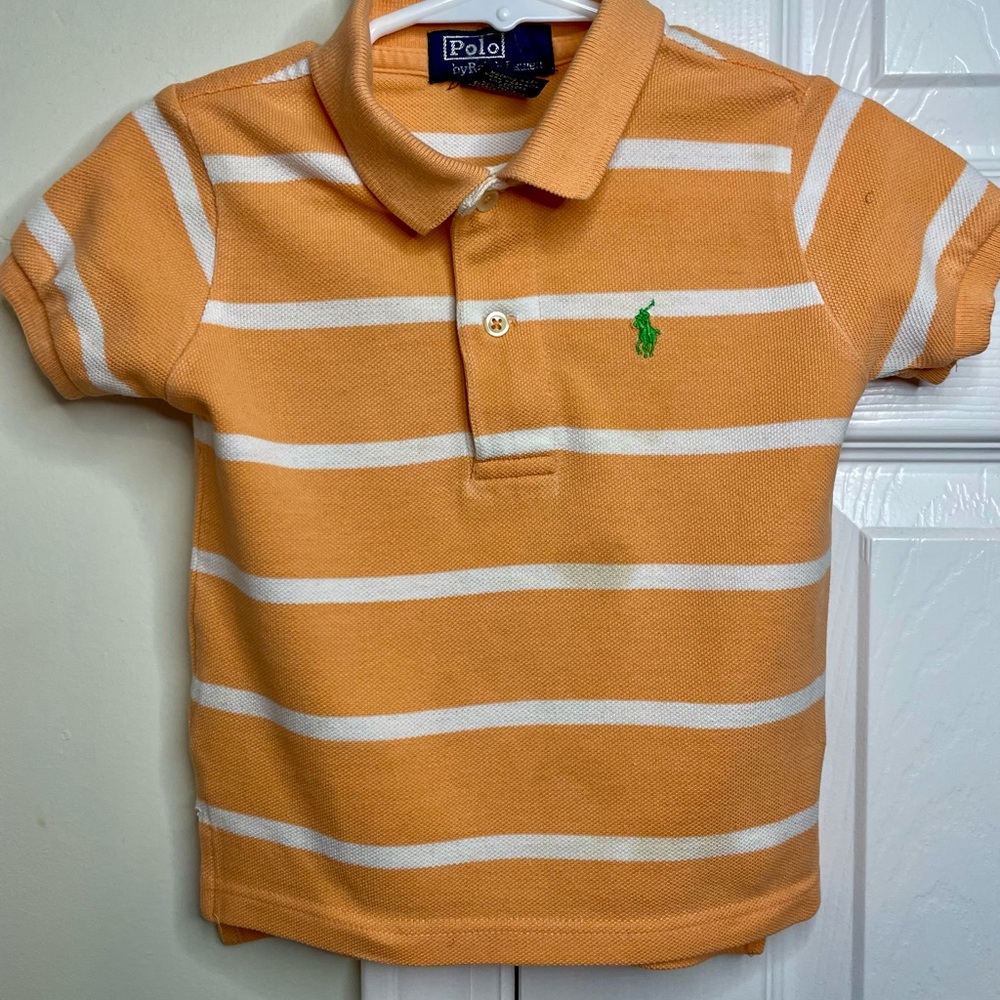 Polo by Ralph (12M) Lauren Orange and White Striped Polo